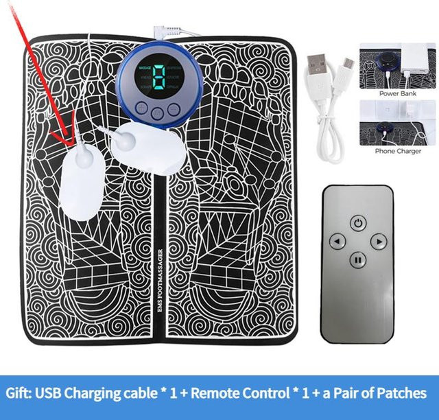 YJMP beauty health Elektrische Fußmassagematte mit EMS, LED-Digitalanzeige, 19 Modi und 8 Gängen inklusive Fernbedienung und Elektrodenpads zur Muskelentlastung - Bild 1