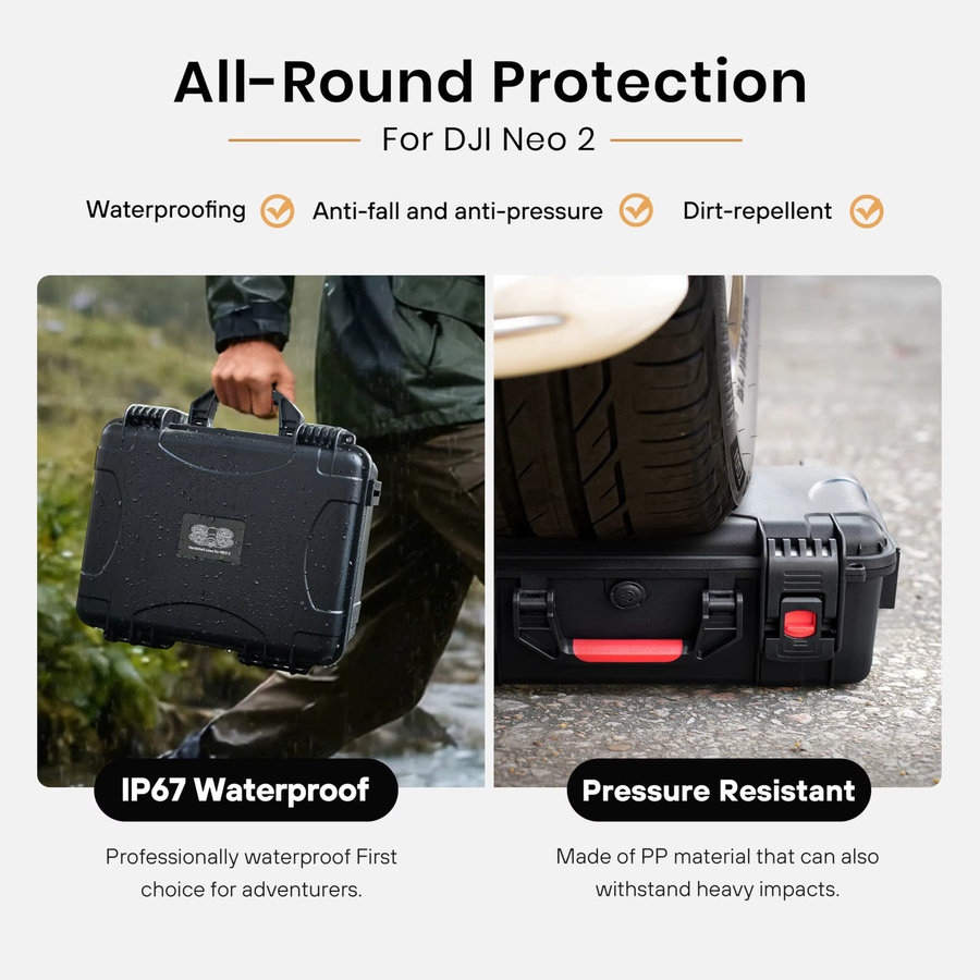 DJI Neo 2 Koffer, wasserdichter Hartschalen-Tragekoffer in Schwarz für DJI Neo 2 Fly More Combo und RC-N/RC2 Controller - Bild 3