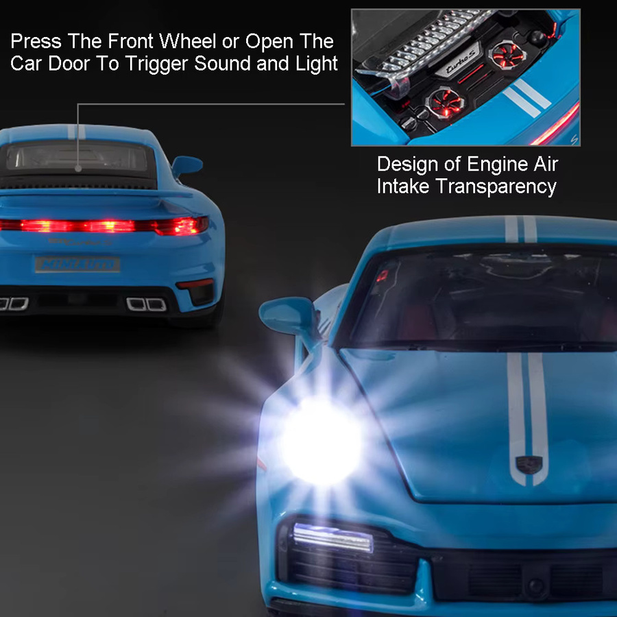 MAKEDA 911 Turbo S Sportwagen Modell, Maßstab 1:32, mit Licht und Sound, Metall - Bild 2