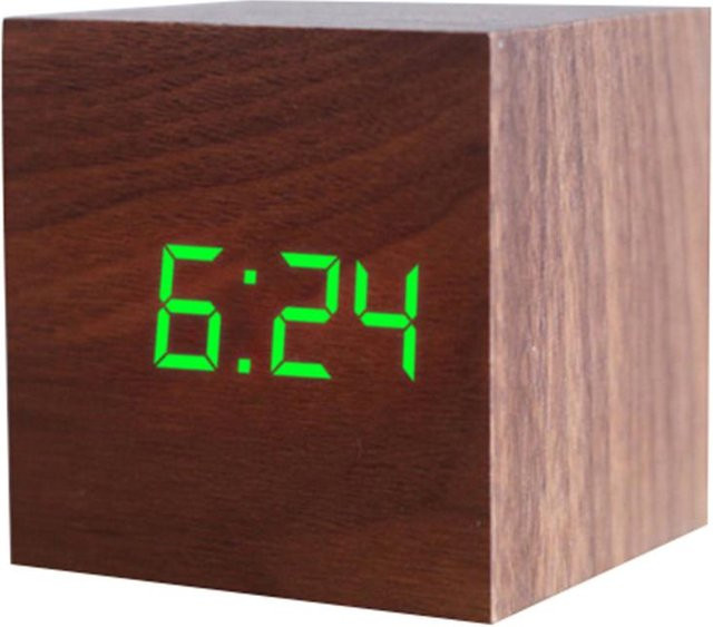 Yousheng Fashion Digitaler LED-Wecker aus Holz mit Sprachsteuerung, quadratisch, Weiß - Bild 1