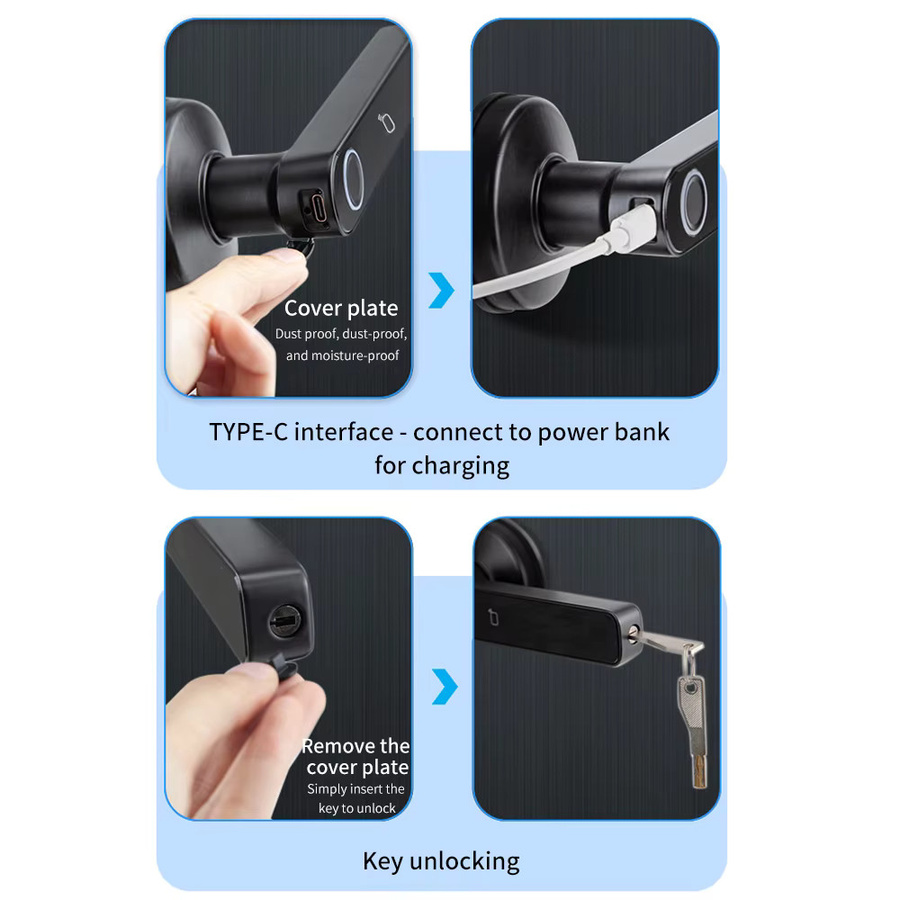 Asia-Teco M5 Tuya BLE Fingerabdruck-Türschloss in Schwarz mit Passwort, Schlüssel, IC-Karte und Smartlife/Tuya App Steuerung - Bild 5