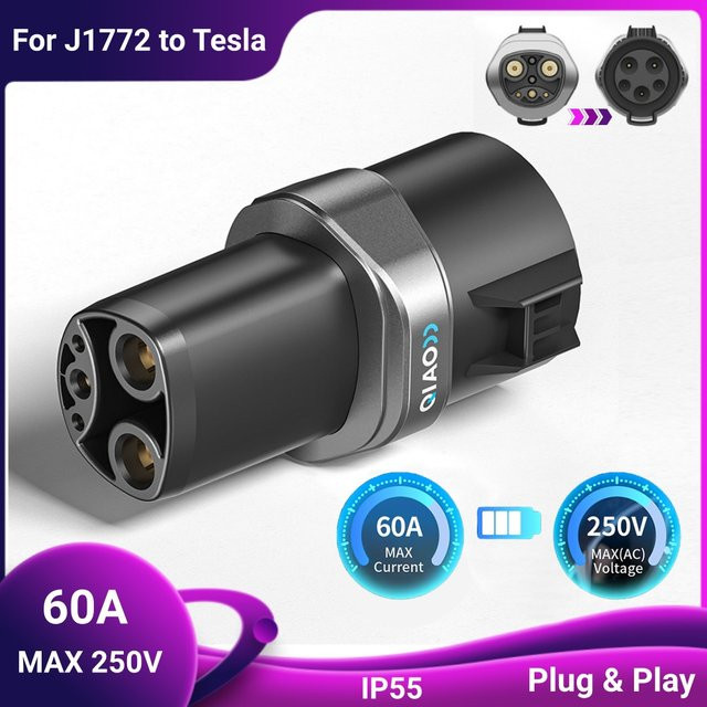 QIAO J1772 zu Tesla EV-Ladeadapter in Schwarz, max. 80A 250V AC, J1772 zu NACS Adapter kompatibel mit Tesla Model S, 3, X, Y - Bild 1