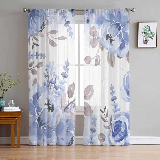 Fujiman Tüllvorhang mit Blumenblüten-Print, transparentes Design für Wohnzimmer, Schlafzimmer oder Flur, Breite: 135 cm, Höhe: 274 cm - Bild 1