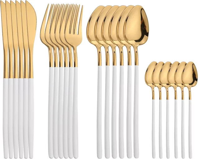 AJOYOUS Besteckset aus 304 Edelstahl in Gold, 24-teiliges Set mit Messern, Gabeln, Löffeln und Teelöffeln, poliert - Bild 1