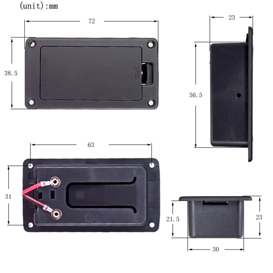 9V Pickup-Batteriehalter und Gehäuse mit Abdeckung in Schwarz als Ersatz für Akustikgitarren - Bild 4