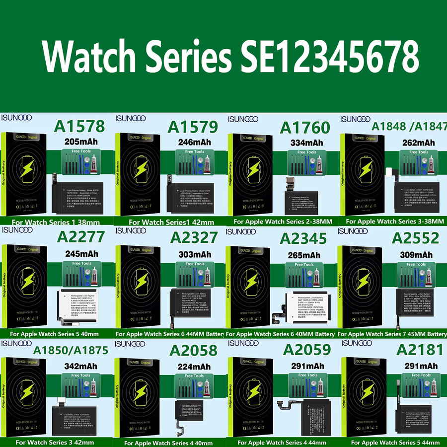ISUNOO Akku für Apple Watch Series SE 1 2 3 4 5 6 7 8 iWatch S1 S2 S3 S4 S5 S6 S7 S8 in Schwarz - Bild 2