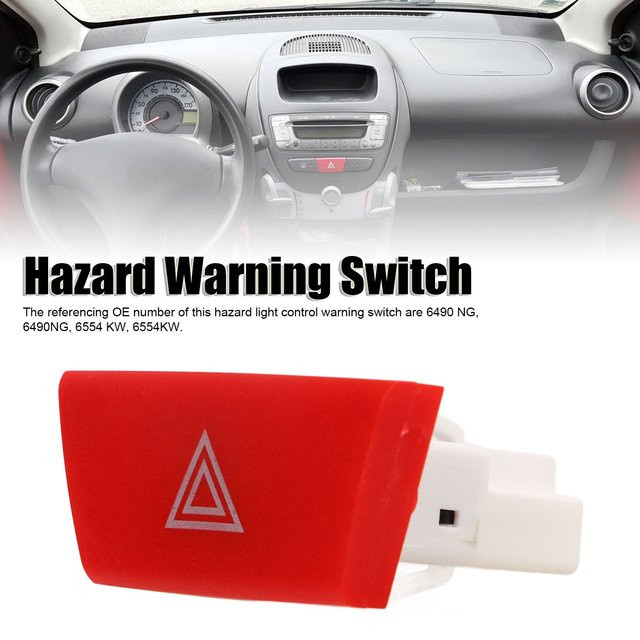 Aramox Auto-Warnblinkschalter-Steuertaste 6490 GNG 6554 kW in Rot als Ersatz für Peugeot 107 C1 Aygo 2005–2014 - Bild 1
