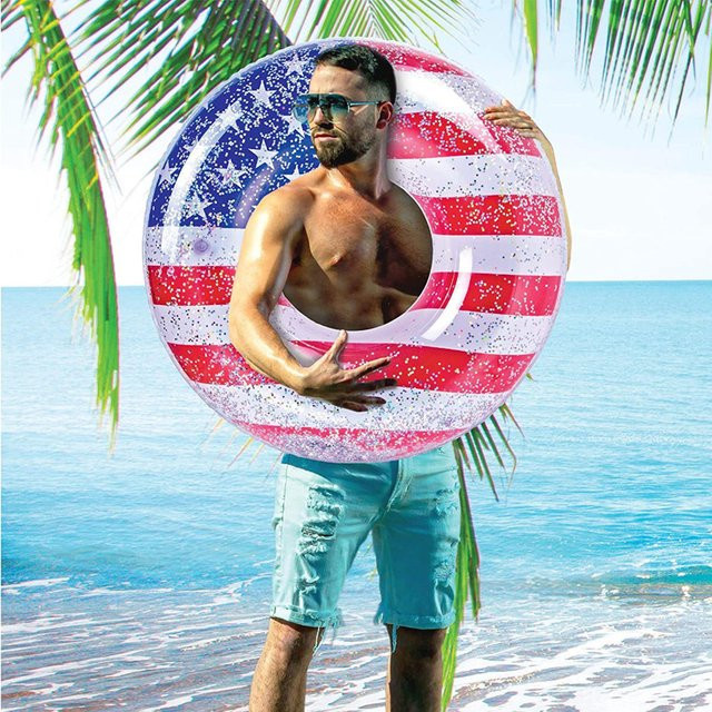 Sparkling American Flag Inflatable Swimming Ring, UV-Resistant, Pool Float - Bild 1