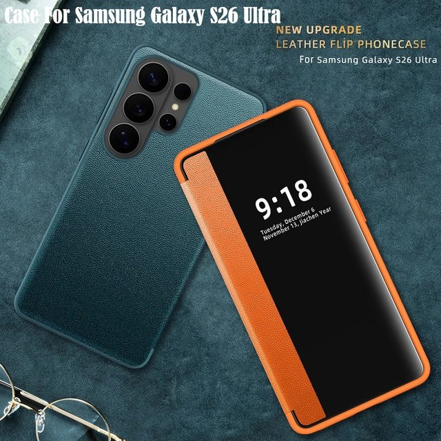 Lederne Klapphülle mit Kartenfach und Pin-Position für Samsung Galaxy S26 Ultra S25 S24 Plus S23 S22 in Lila - Bild 1