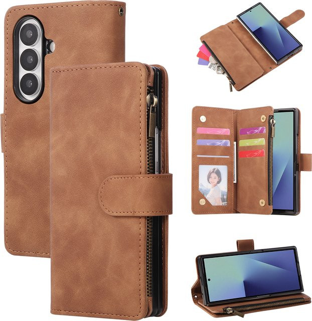 Multifunktionale Brieftasche und Handyhülle mit Kartenhalter für Samsung Galaxy Z Fold (Modelle 3 bis 8) in Schwarz oder Braun - Bild 1