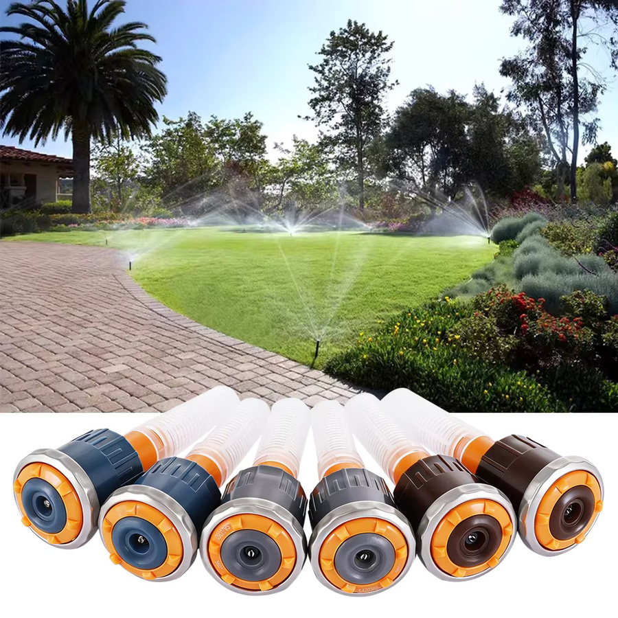 2er-Set 360 Grad verstellbarer Pop-Up-Sprinklerkopf für Garten und Rasen, Schwenk-Sprinklerdüse in Orange und Grau, Reichweite 1,5–11 m - Bild 3