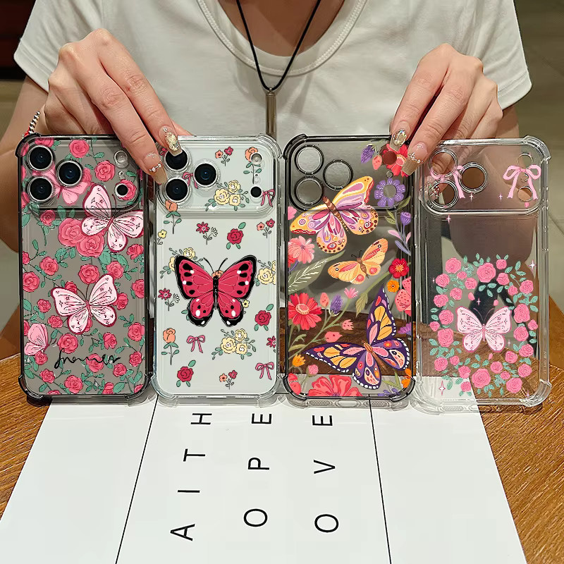 MOESOE Handyhülle mit Blumen-Bowknot-Design für iPhone, stoßfeste transparente TPU-Schutzhülle mit Kartensteckplatz, Farbe: Transparent/Grau - Bild 2