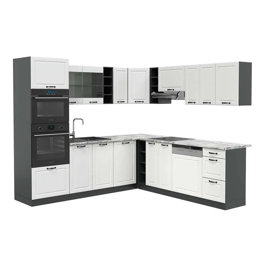 Vicco R-Line Eckküche Landhaus Weiß Anthrazit mit Marmor-Optik B/T/H: 237 x 247 x 81,6 cm - Bild 2