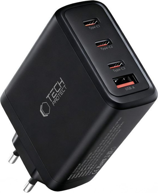 Tech-Protect Netzladegerät NC140W-GAN mit 140W, 5A, 1 x USB-A und 3 x USB-C in Schwarz - Bild 1