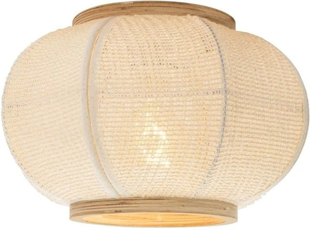 QAZQA Orientalische Deckenleuchte in Beige und Holz mit Stoffschirm und warmweißem Licht - Bild 1