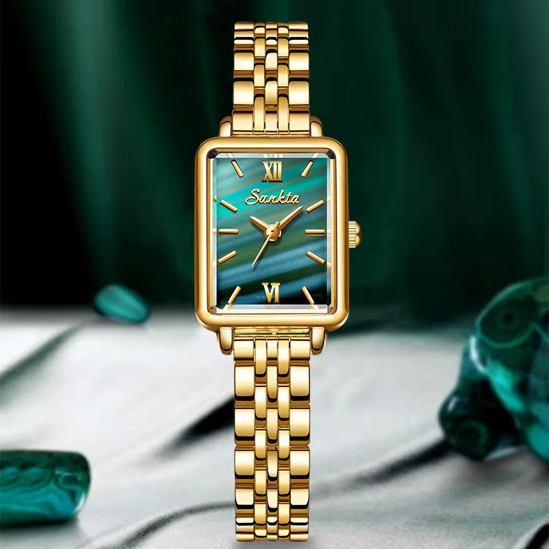 LIGE Armbanduhr Quarz, Edelstahl, Gold, Bicolor, Grün, Rechteckig, Damen - Bild 3
