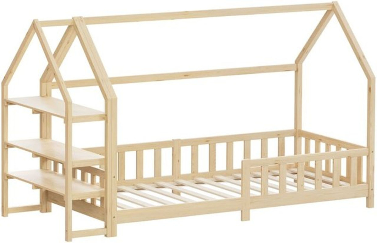 ML-Design Kinderbett aus Kiefernholz mit Hausrahmen und Regal in Natur, B/T/H: 90 x 200 x 140 cm - Bild 2