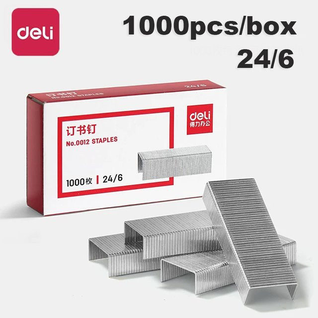 Deli Standardklammern 24/6 aus silbernem Metall, 1000 Stück pro Box - Bild 1