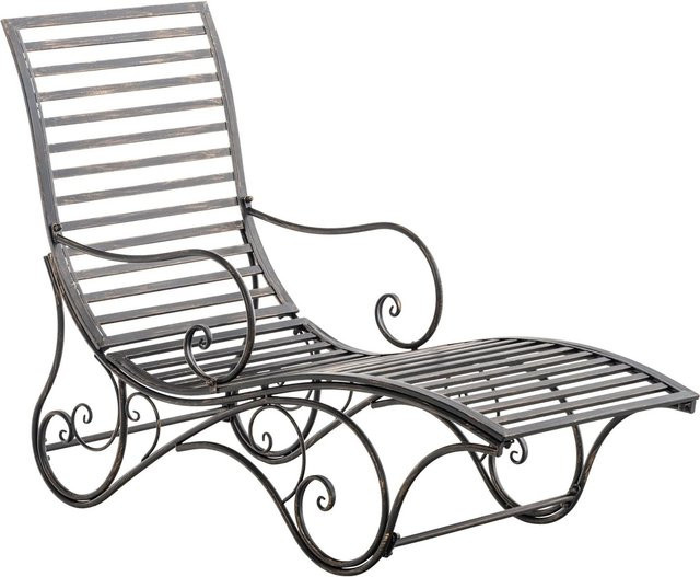 DELUKE Gartenliege SENTA Sonnenliege aus Metall in Antik Bronze mit Armlehnen, B/T/H: 150 x 58 x 101 cm - Bild 1