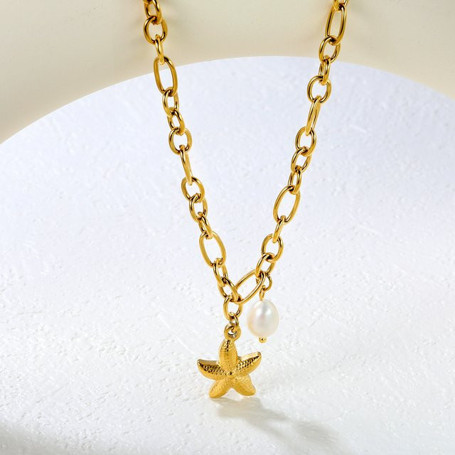 LUXUSTEEL Halskette Edelstahl, Seestern- und Muschelanhänger, Gold, Kinder - Bild 1
