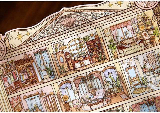 Xingmang Kawaii Vintage Villa 3D Landschaftsaufkleber DIY Taschenhütten-Szene in Multicolour - Bild 1
