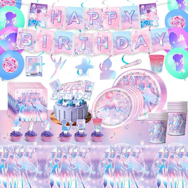 Disney Kpop Party Dekoration Set in Rosa und Lila mit Pappbechern, Tellern, Servietten und Geschenktüten für Kinder und Babypartys - Bild 1