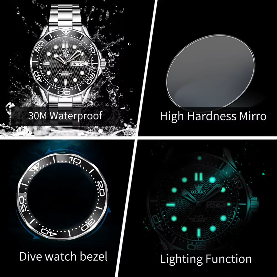 OLEVS Armbanduhr, Quarz, Edelstahl, Schwarz, Unisex - Bild 6