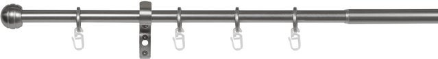 Ondeco Gardinenstange ausziehbar 1-lauf zur Wandmontage mit Ringen und Ball-Endstücken in Edelstahl-Optik, Breite: 210-400 cm - Bild 1