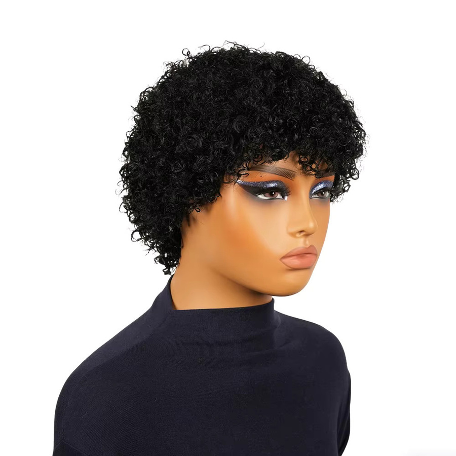 OYM HAIR Bob-Perücke, kurze lockige Remy-Echthaar-Perücke mit Pony, Damen - Bild 4