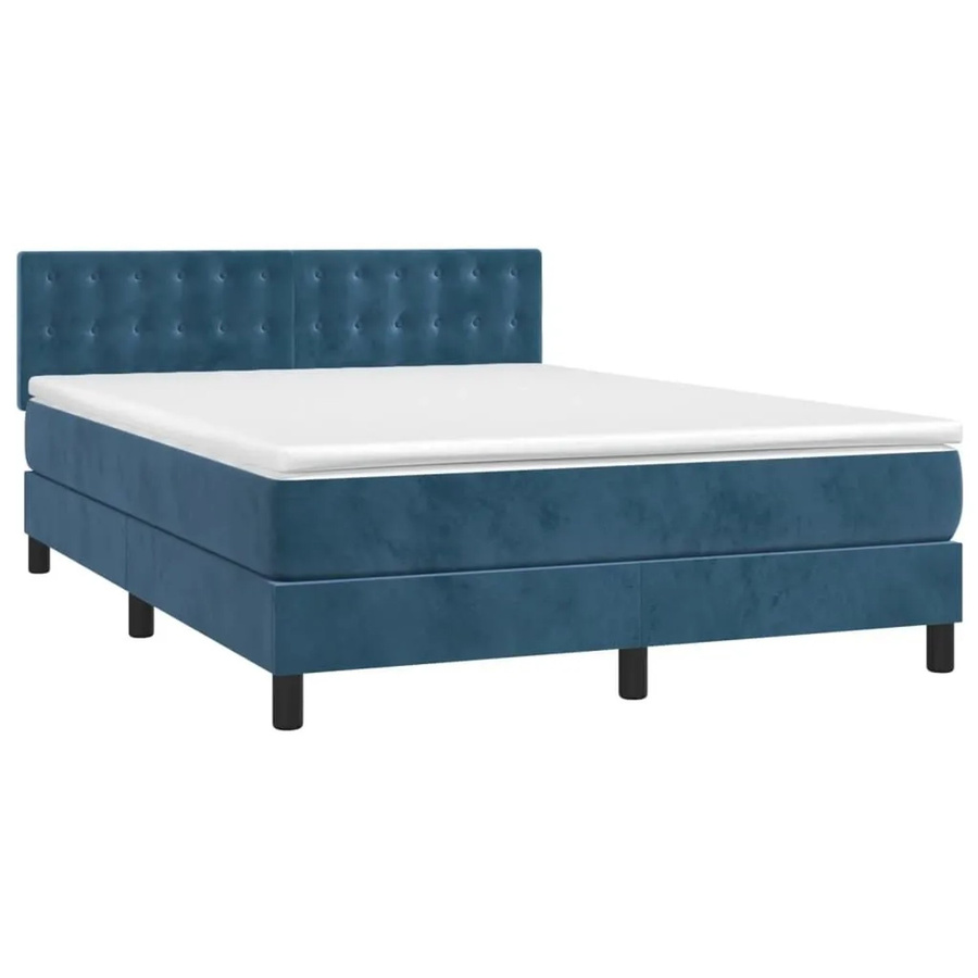 vidaXL Boxspringbett mit Matratze in Dunkelblau, Hybridbett mit LED-Unterbettbeleuchtung und USB-Ladeanschluss, Samt, B/T/H: 140 x 200 x 144 cm - Bild 2