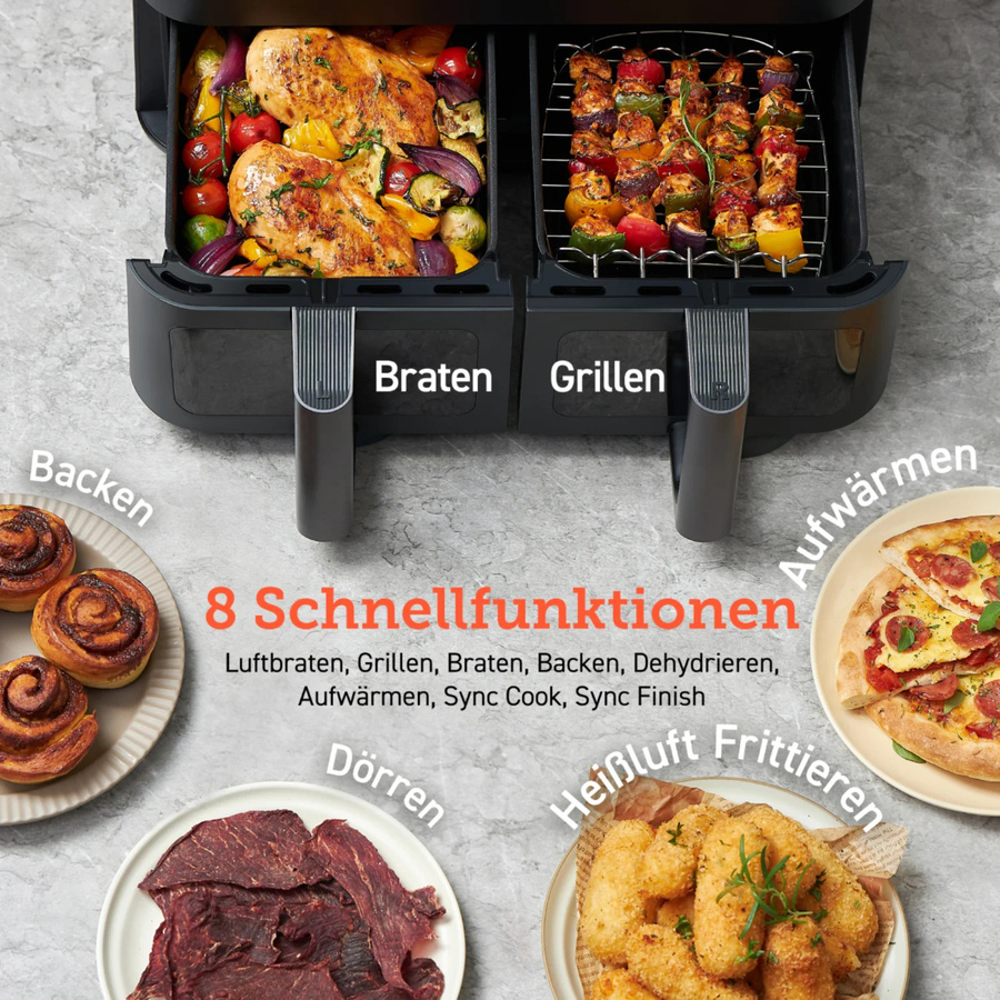 COSORI Heißluftfritteuse Dual Basket CAF-R901-AEUR mit Digitalanzeige, Schwarz, 8,5 Liter - Bild 3