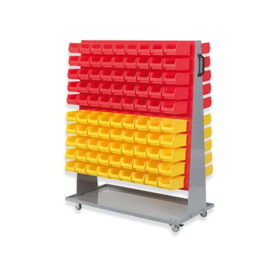 PROREGAL ProfiDrop Systemwagen auf Rollen mit roten Systemplatten und 180 roten sowie gelben Sichtlagerboxen, Farbe: Rot/Gelb/Silber, H x B x T: 130 x 100 x 50 cm - Bild 2
