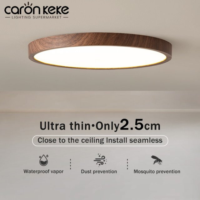 Moderne LED-Deckenleuchte von Caron Keke in runder Form mit Holzmaserung in Walnuss Braun - Bild 1