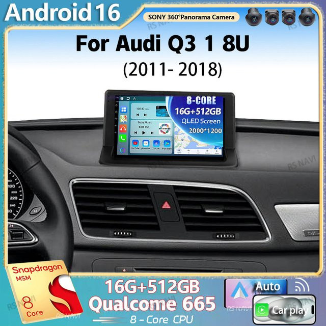 RSNAVI Android 16 Autoradio für Audi Q3 1.8U (2011 - 2018) mit 2K QLED Display, GPS, CarPlay und 4G in Schwarz - Bild 1