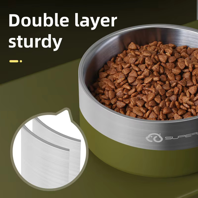 SUPERDESIGN Edelstahl-Tiernapf als Anti-Knock Slow-Food-Napf für Hunde und Katzen in Silber und Grün - Bild 2