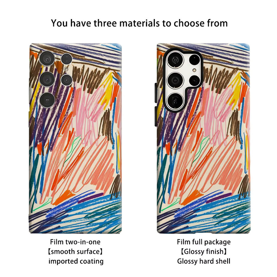 Aurbe Handyhülle mit farbiger Linienzeichnung für Samsung Galaxy S26 S25 S24 S23 Ultra Plus, HD Hartplastik Doppelschicht-Cover, Mehrfarbig - Bild 2