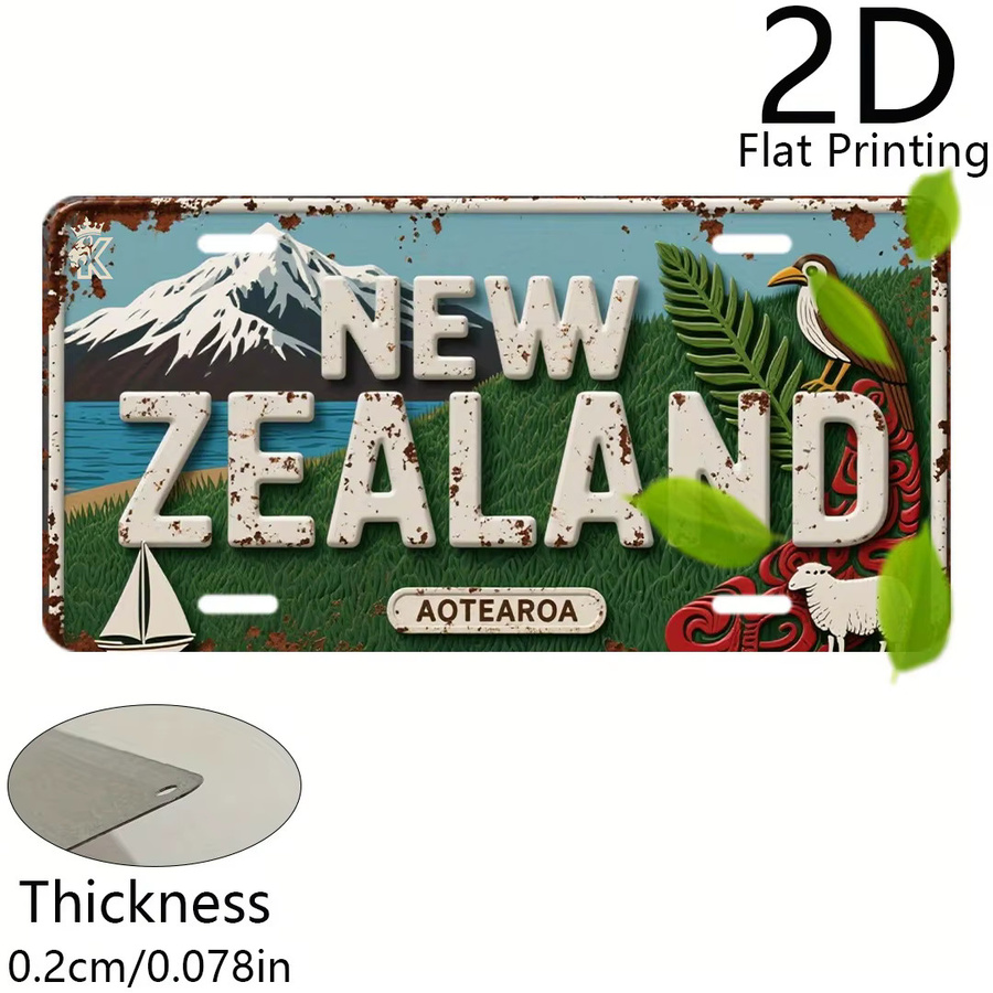 Vintage Aluminiumschild CIFBUY mit Neuseeland Kiwi-Vogel, Farn und Berg-Motiv, Mehrfarbig, Breite: 15,24 cm, Höhe: 38,71 cm - Bild 2