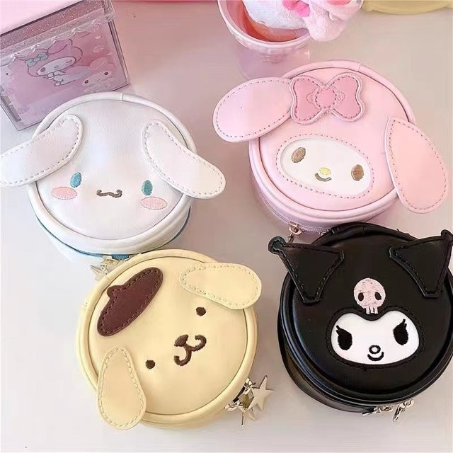 Sanrio Cinnamoroll Runde Aufbewahrungstasche als Tragbare Schmucktasche und Mini-Kopfhörer-Organizer aus Stoff - Bild 1
