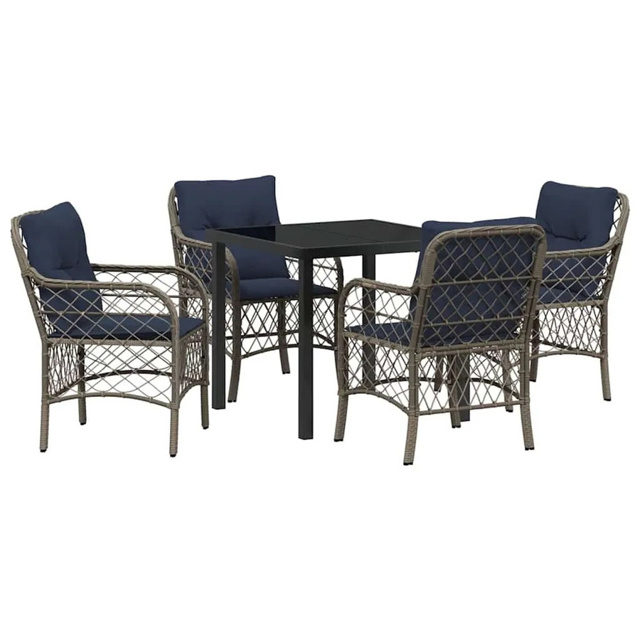 vidaXL Garten Essgruppe aus Poly-Rattan mit 5-teiligem Set in Grau und Schwarz mit Glastisch - Bild 2