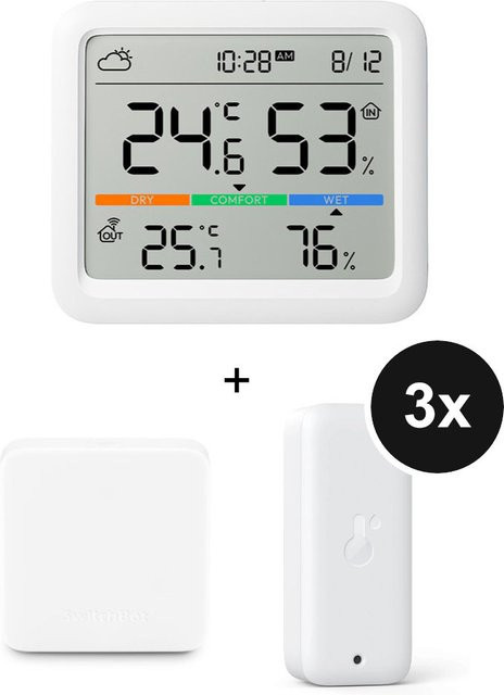 SwitchBot Meter Pro Smarte Wetterstation mit WLAN Hygrometer und Thermometer für Innen und Außen 3er-Set inklusive Hub Mini in Weiß - Bild 3