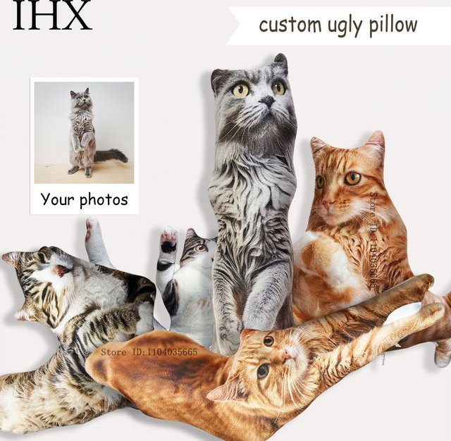 IHX Ugly Cat Dog Zany Kissen – Personalisiertes 3D-Haustierkissen nach Foto in Weiß - Bild 1
