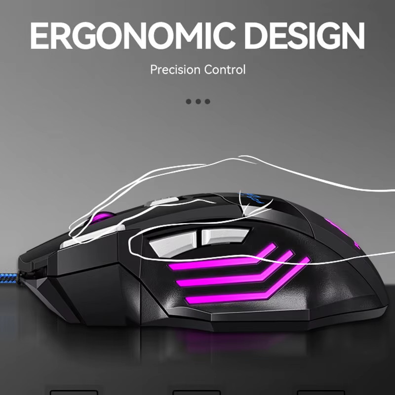 Kebidumei Ergonomische Gaming-Maus mit 2400 DPI, 7 Tasten und LED-Beleuchtung in Schwarz - Bild 3