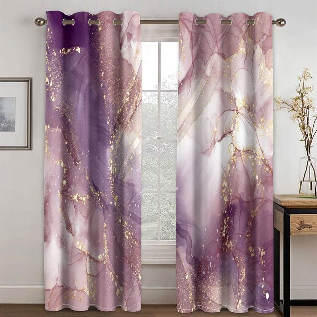 Yiran Furniture 2er-Set Sonnenschutz Vorhänge mit 3D Marmor Textur in Lila Schwarz Blau, B: 135 cm, H: 185 cm - Bild 1