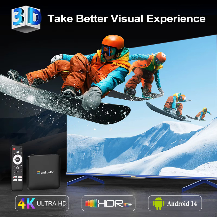 H96 MAX Smart Android TV-Box mit Android 14, 4K UHD, Dual-Band WLAN 2,4G/5G und Sprachfernbedienung, Schwarz - Bild 2