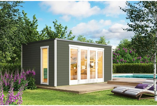 Lasita Blockbohlenhaus Palermo Gartenhaus mit Flachdach in Grün, B/T/H: 450 x 300 x 222,3 cm - Bild 1