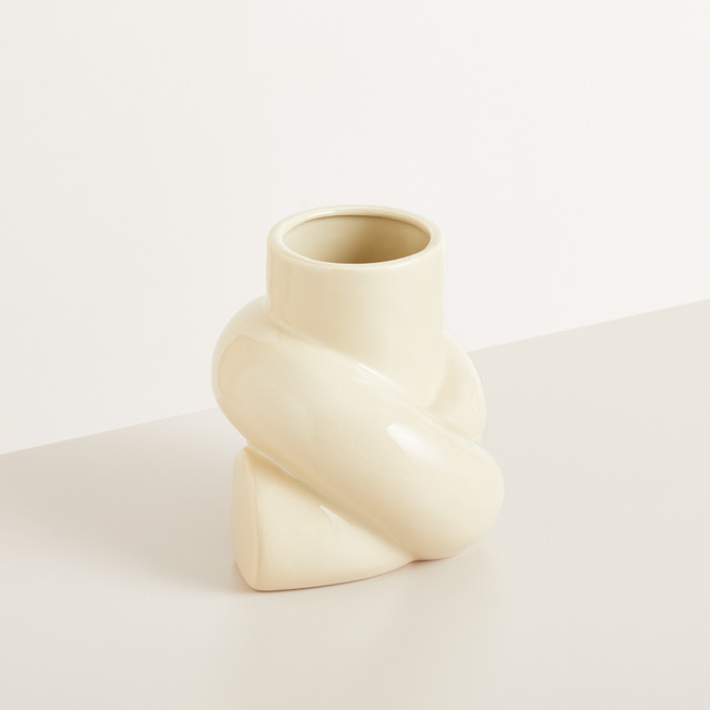 BLUME2000 Dolomit Vase mit Knoten Design in Beige, Höhe: 17,0 cm, Breite: 14,0 cm, Tiefe: 14,0 cm - Bild 1