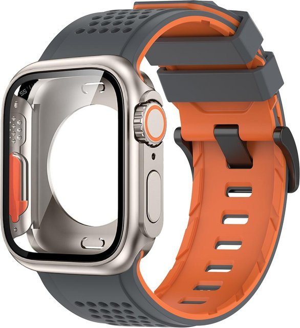 Uhrenarmband mit PC-Hülle und Displayschutz, Silikon, Schwarz, Unisex - Bild 1