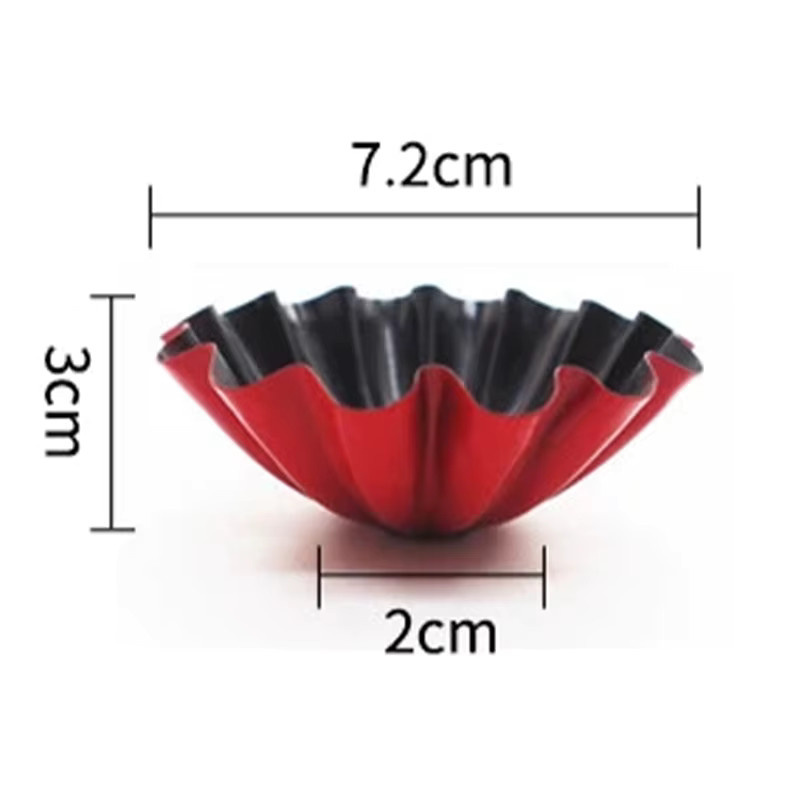 Venlohome 6er Set Mini-Tartelette-Formen aus Carbonstahl in Rot, Antihaftbeschichtete Backformen mit geriffeltem Design für Quiche, Flan und Muffins - Bild 5