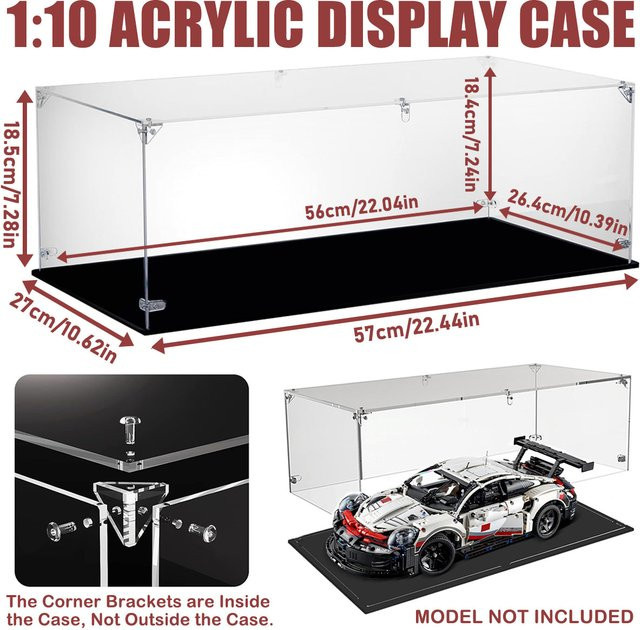 Transparente Acryl-Vitrine mit schwarzem Sockel für Lego-Bausteinautos, Actionfiguren und Sammlerstücke - Bild 1