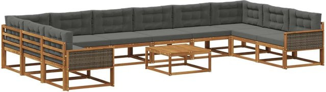 vidaXL Outdoor-Sofagarnitur in U-Form aus massivem Akazienholz mit 11 Kissen in Natur und Anthrazit - Bild 1